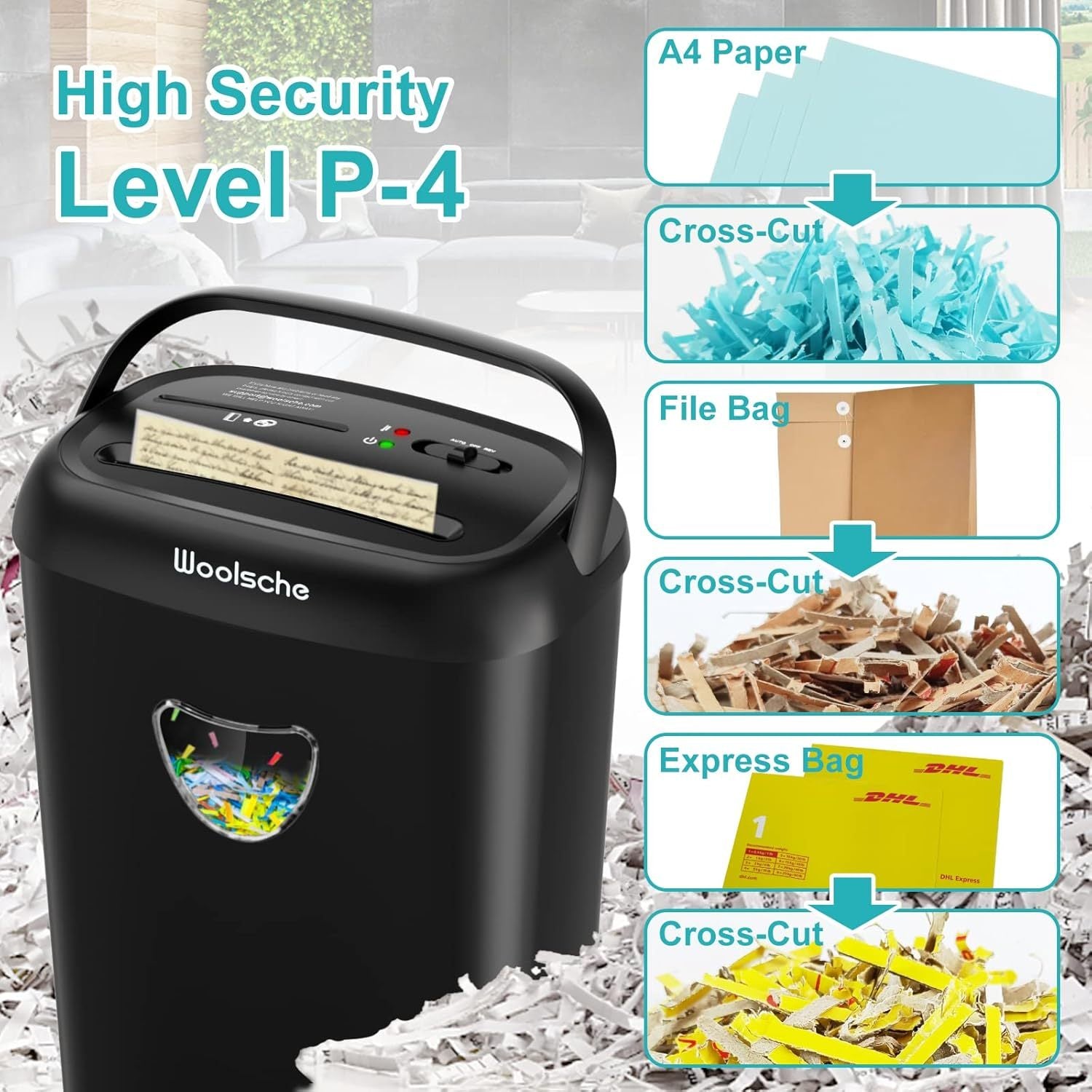 Woolsche Manual Paper Reversal 8-Sheet Strip-Cut Shredder