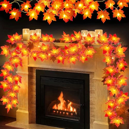 4 Pack Fall Decor Fall Garland with Lights Halloween Fall Decorations for Home