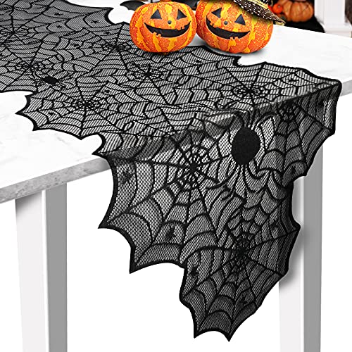 Halloween Table Runner, Black Lace Spider Web Table Runners for Halloween Decor