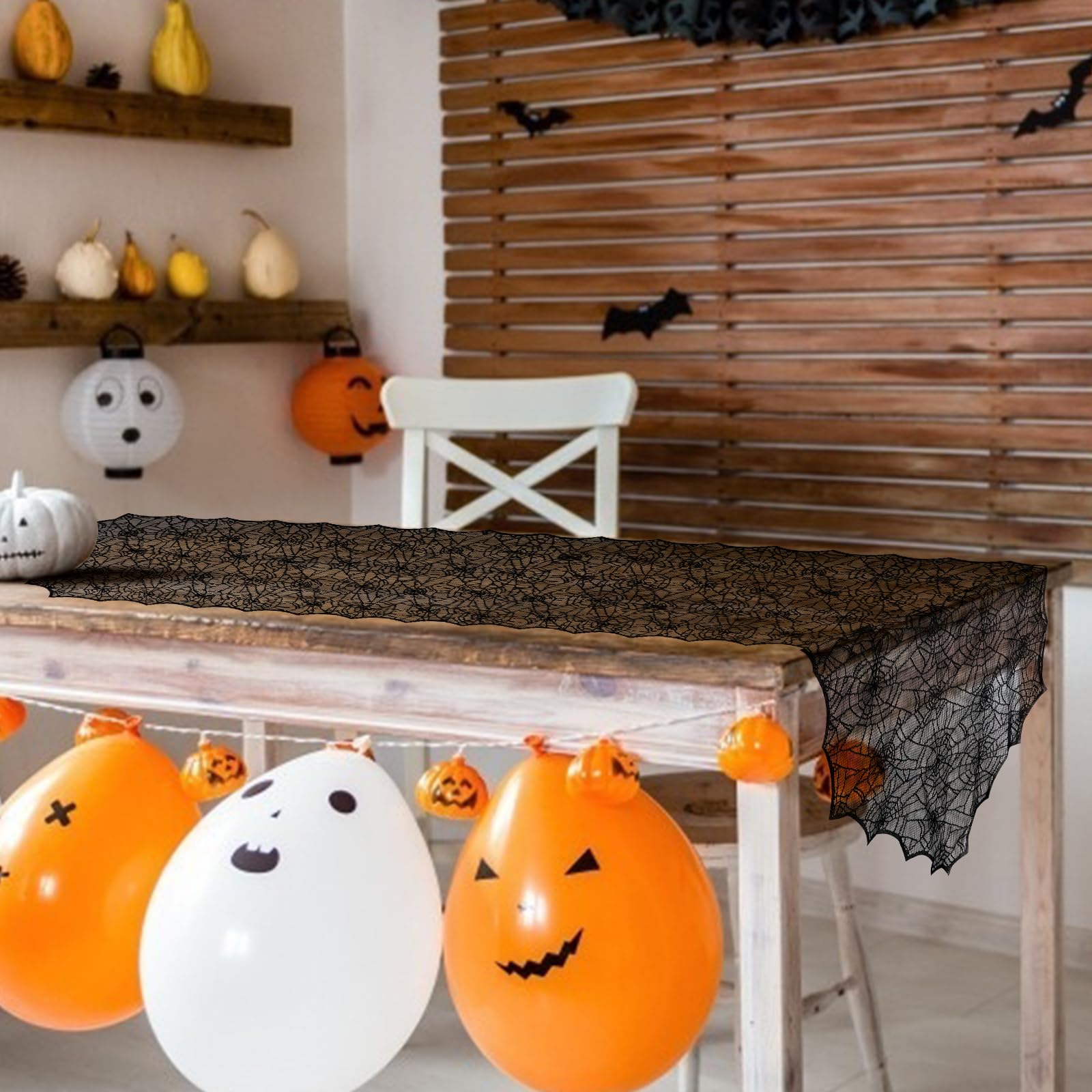 Halloween Table Runner, Black Lace Spider Web Table Runners for Halloween Decor