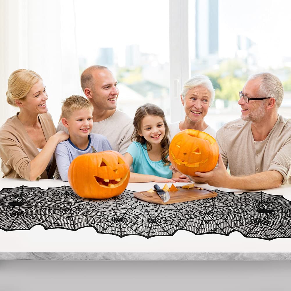 Halloween Table Runner, Black Lace Spider Web Table Runners for Halloween Decor