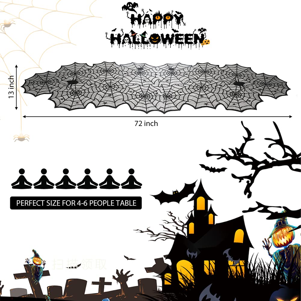 Halloween Table Runner, Black Lace Spider Web Table Runners for Halloween Decor
