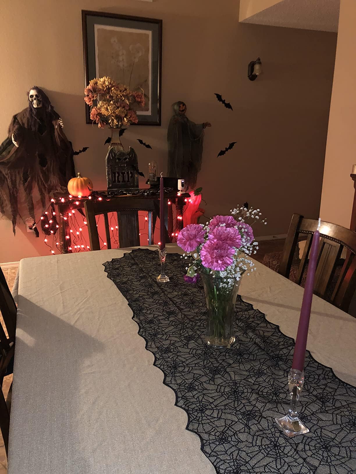Halloween Table Runner, Black Lace Spider Web Table Runners for Halloween Decor