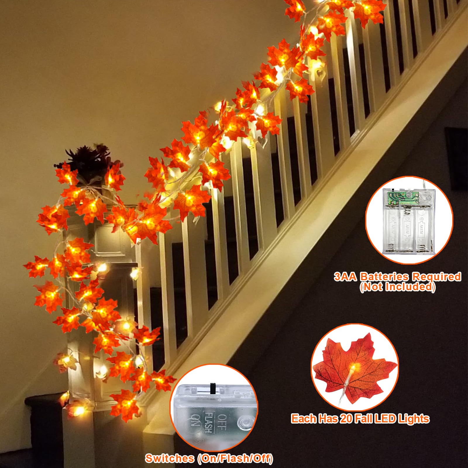 4 Pack Fall Decor Fall Garland with Lights Halloween Fall Decorations for Home