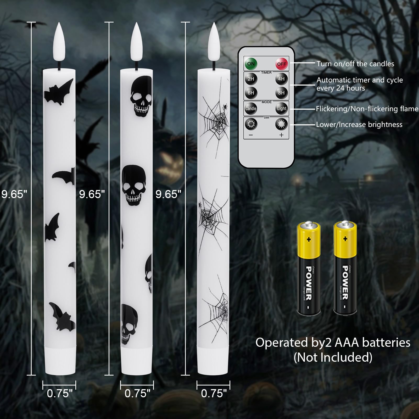 GenSwin Halloween Black Taper Flameless Candles