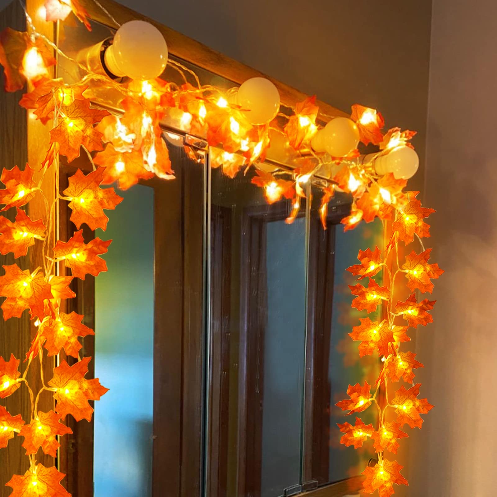 4 Pack Fall Decor Fall Garland with Lights Halloween Fall Decorations for Home