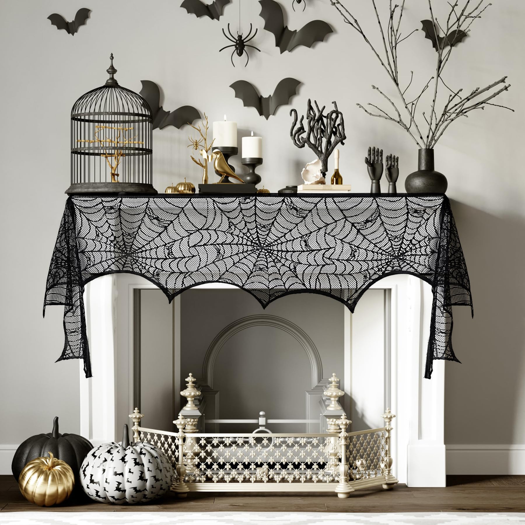 Halloween Table Runner, Black Lace Spider Web Table Runners for Halloween Decor