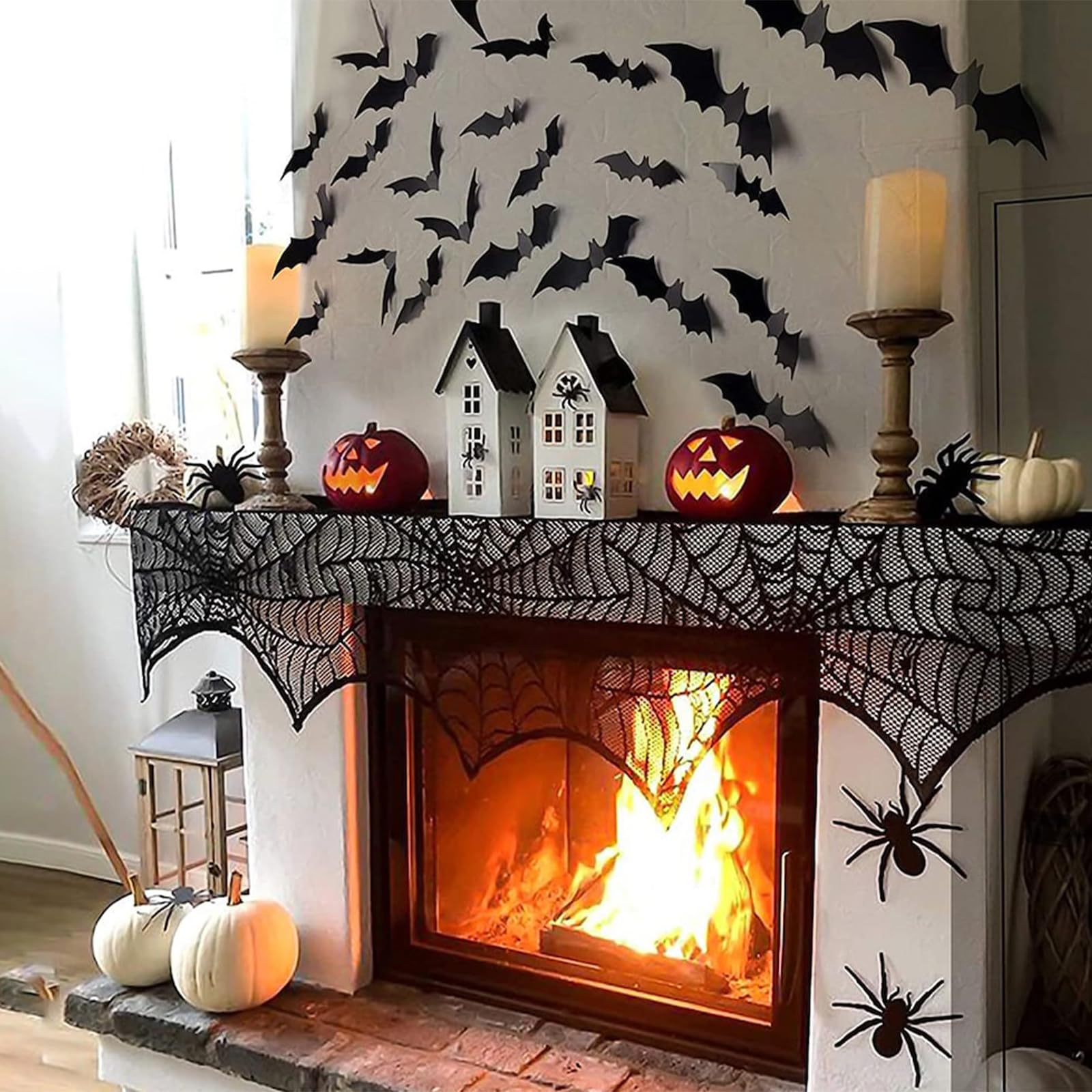 Halloween Table Runner, Black Lace Spider Web Table Runners for Halloween Decor