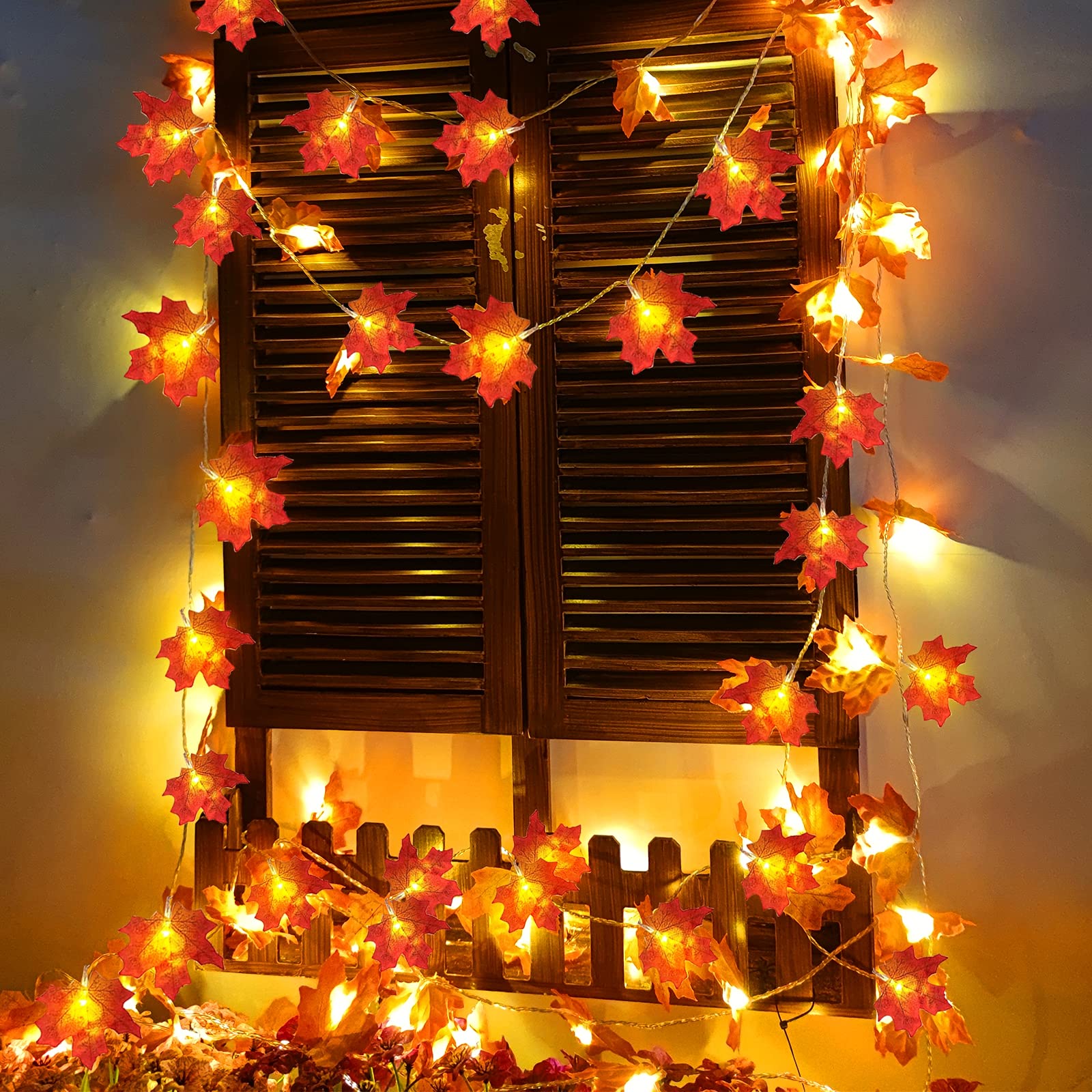 TURNMEON 2-Pack 20ft Maple Leaf LED String Lights
