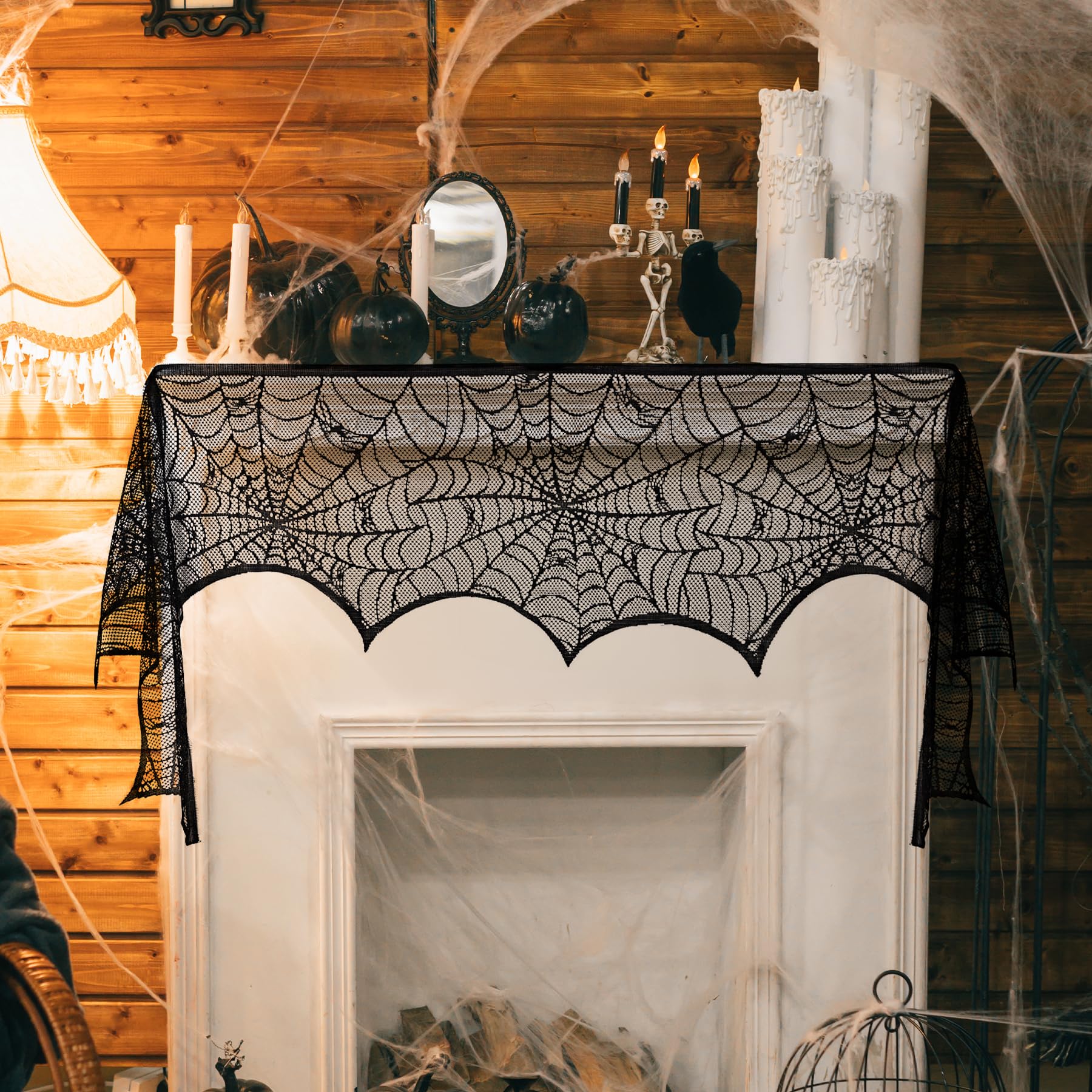Halloween Table Runner, Black Lace Spider Web Table Runners for Halloween Decor