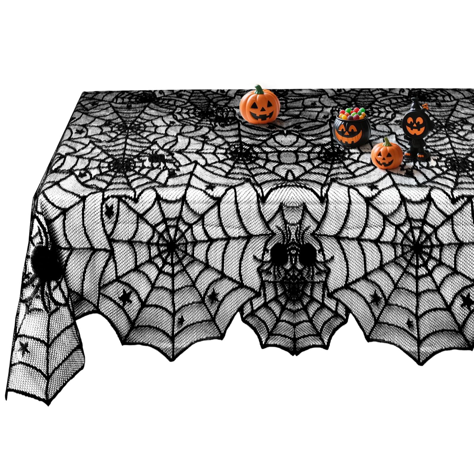 Halloween Table Runner, Black Lace Spider Web Table Runners for Halloween Decor