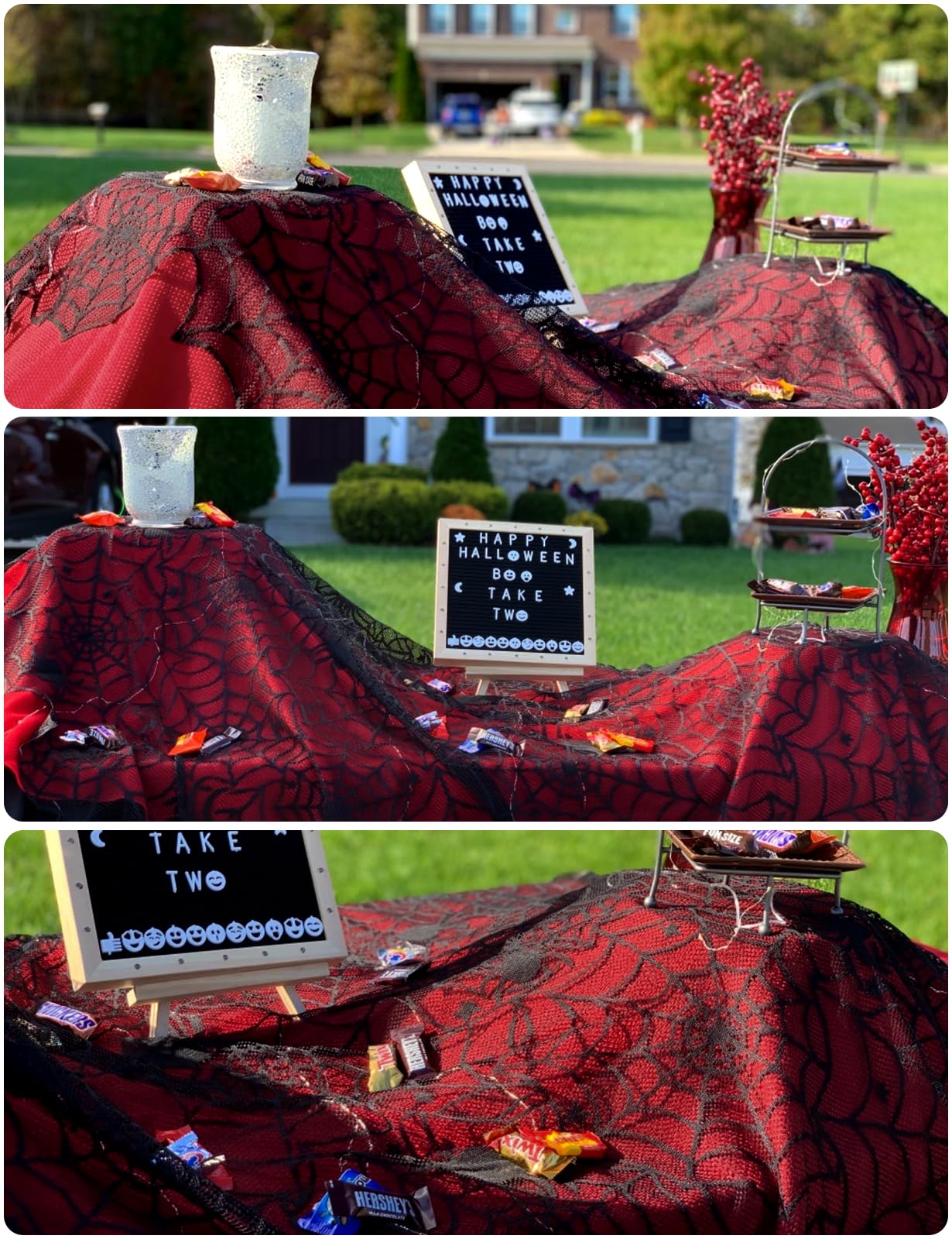 Halloween Table Runner, Black Lace Spider Web Table Runners for Halloween Decor