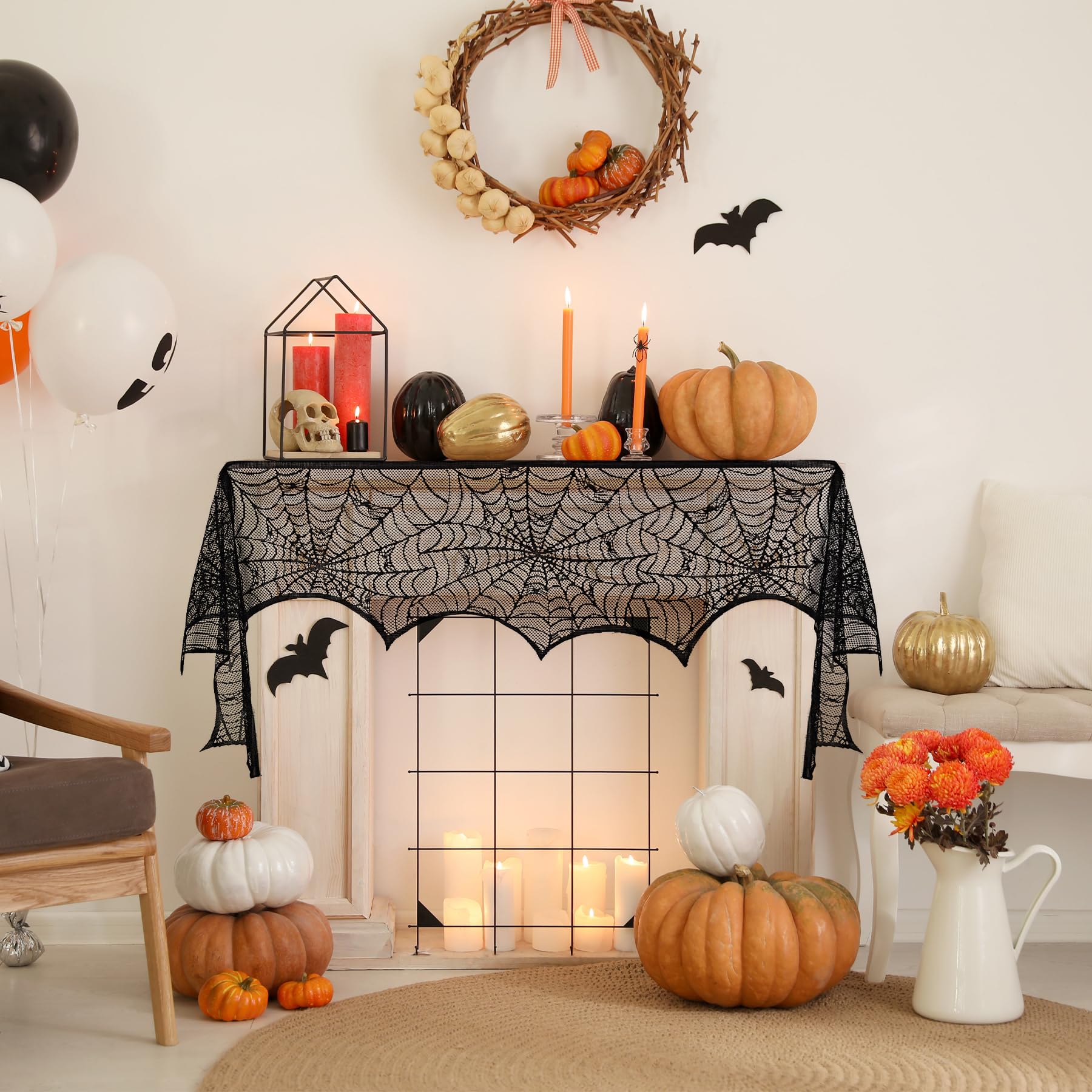 Halloween Table Runner, Black Lace Spider Web Table Runners for Halloween Decor
