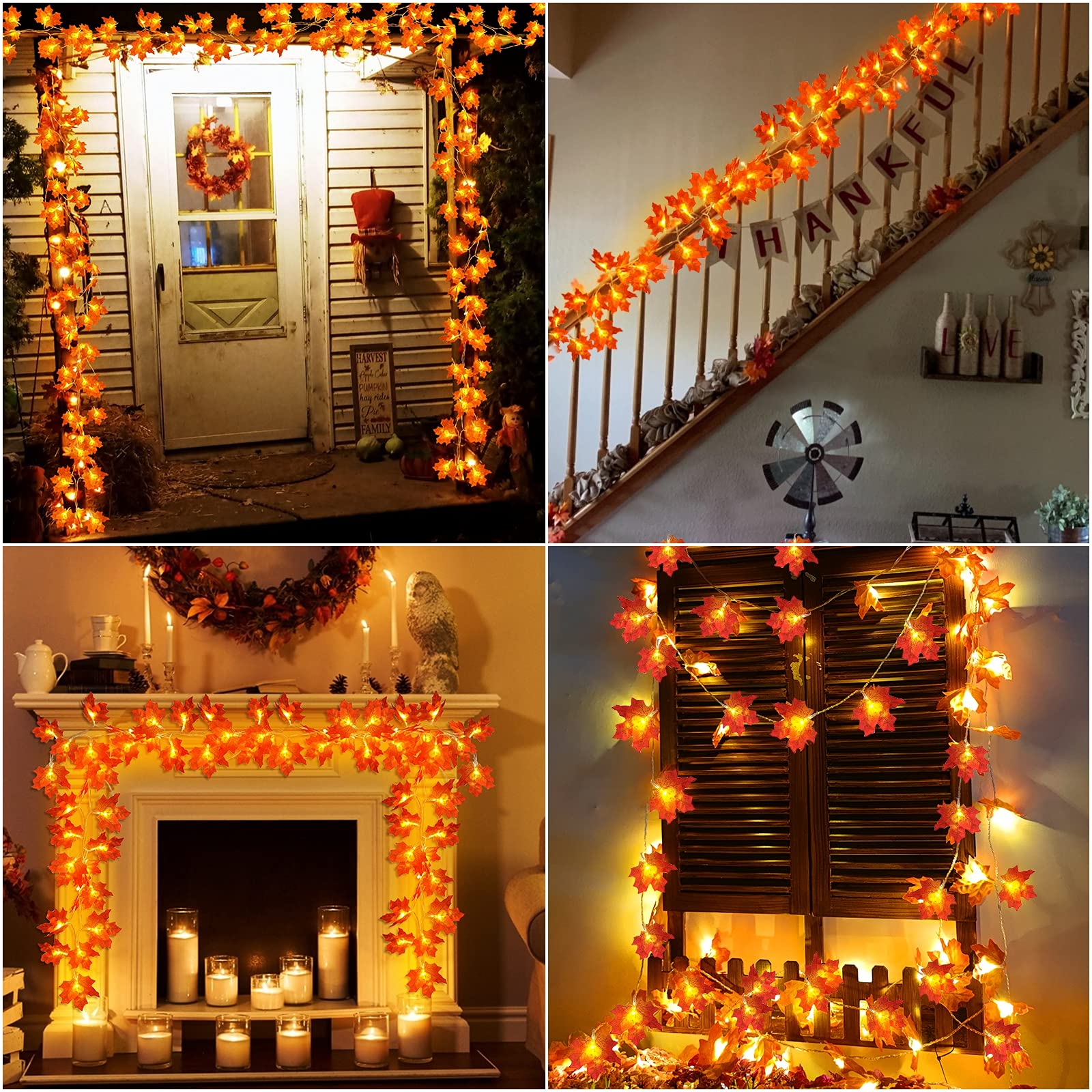 4 Pack Fall Decor Fall Garland with Lights Halloween Fall Decorations for Home