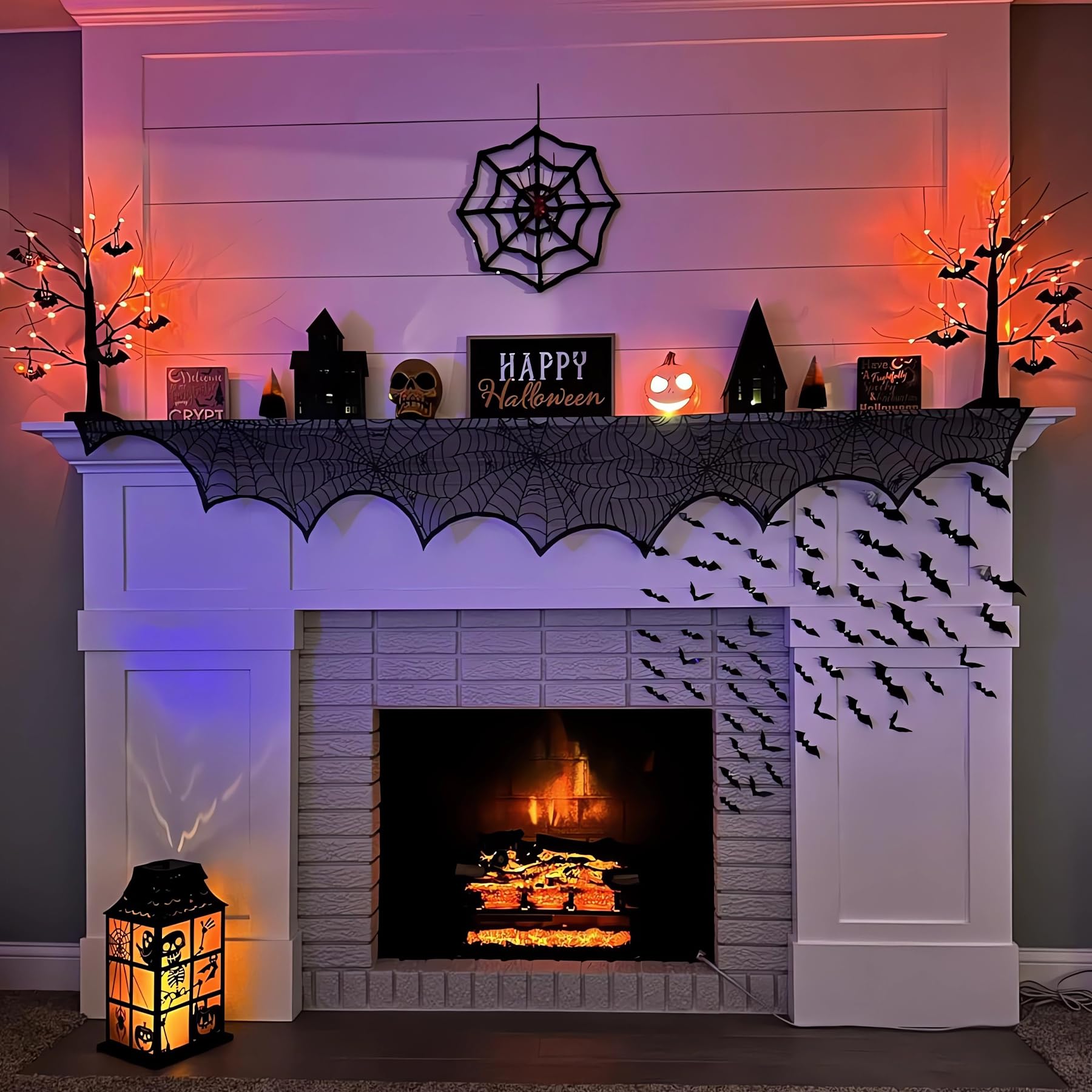 Halloween Table Runner, Black Lace Spider Web Table Runners for Halloween Decor