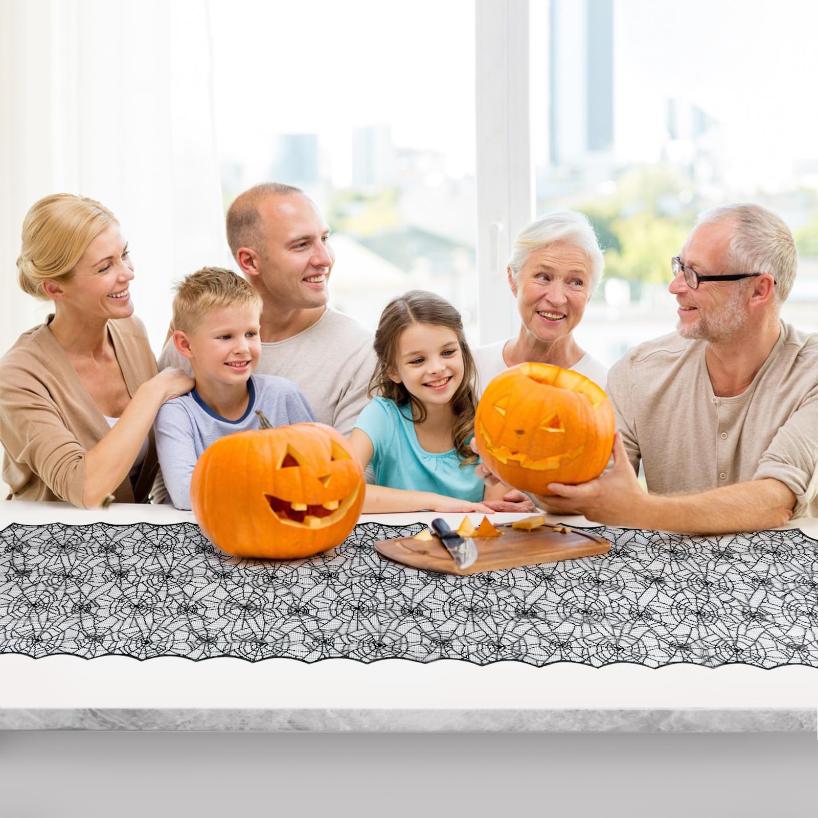 Halloween Table Runner, Black Lace Spider Web Table Runners for Halloween Decor