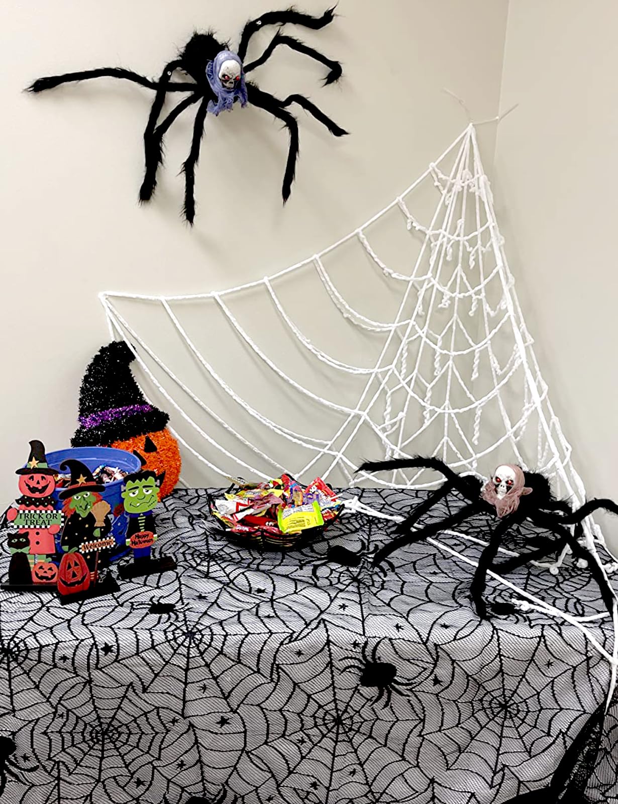 Halloween Table Runner, Black Lace Spider Web Table Runners for Halloween Decor