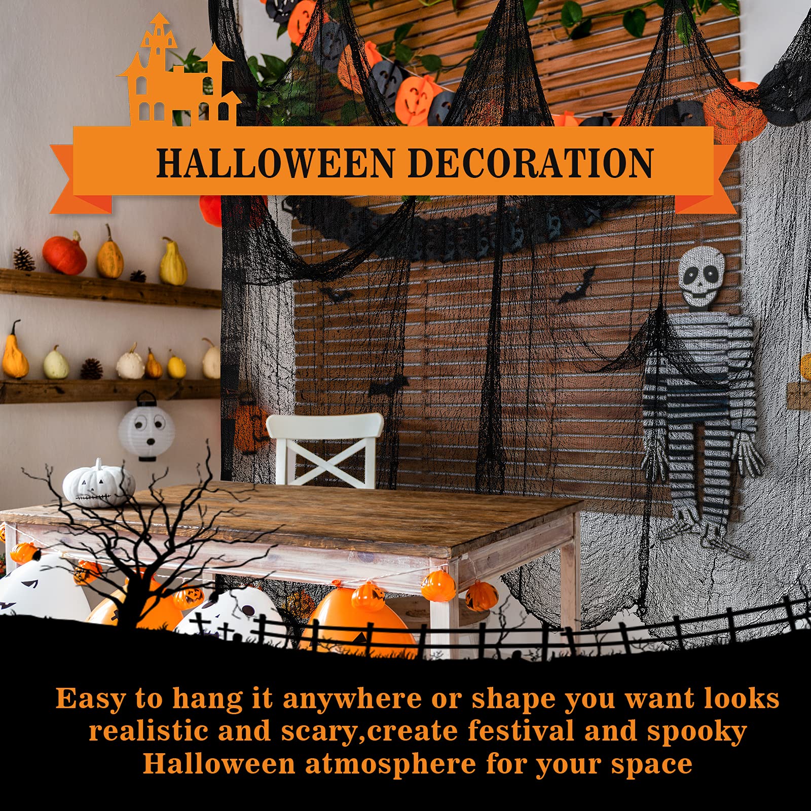 5Pcs Halloween Creepy Cloth Black 30×72inch - Halloween Decorations