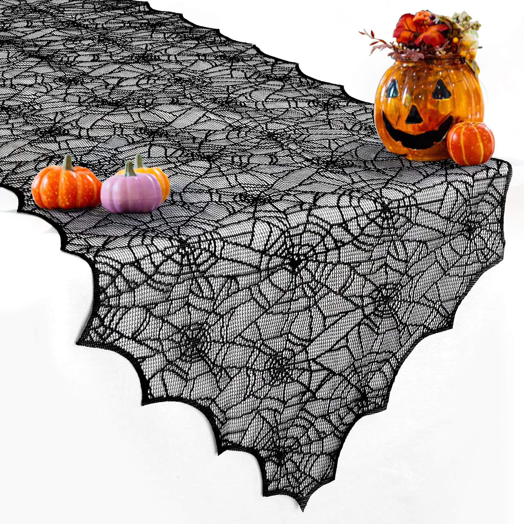 Halloween Table Runner, Black Lace Spider Web Table Runners for Halloween Decor