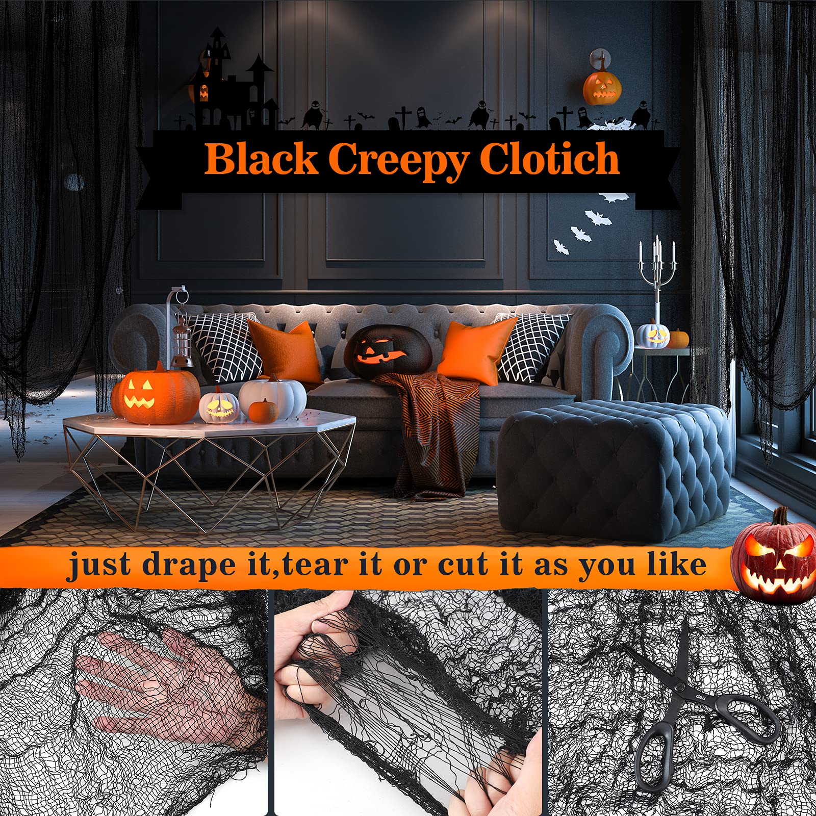 5Pcs Halloween Creepy Cloth Black 30×72inch - Halloween Decorations