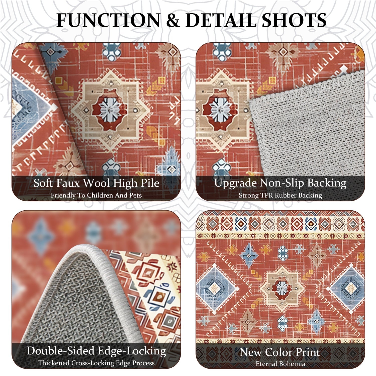 Boho Floral 4-Piece Kitchen Rug Set – Soft & Durable