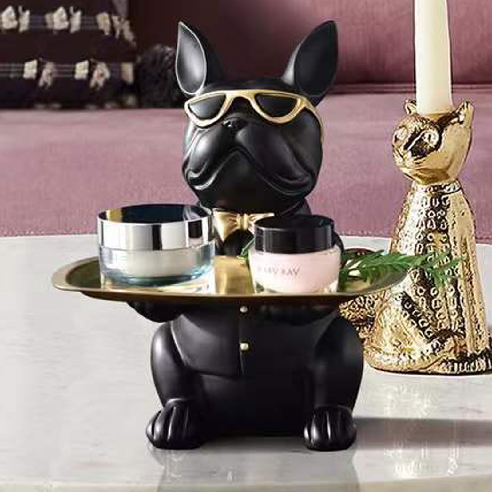 French Bulldog Decorative Tray Statue – Cute Home Accent