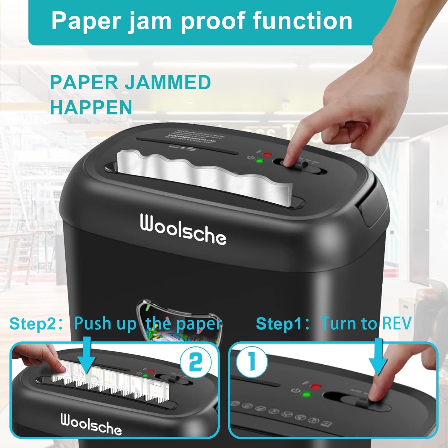 Woolsche Manual Paper Reversal 8-Sheet Strip-Cut Shredder