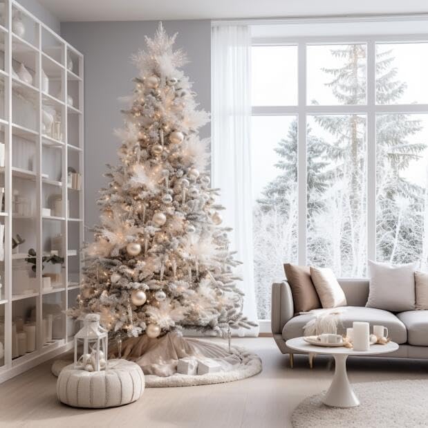 AOGU 48” White Faux Fur Christmas Tree Skirt – Holiday Decor