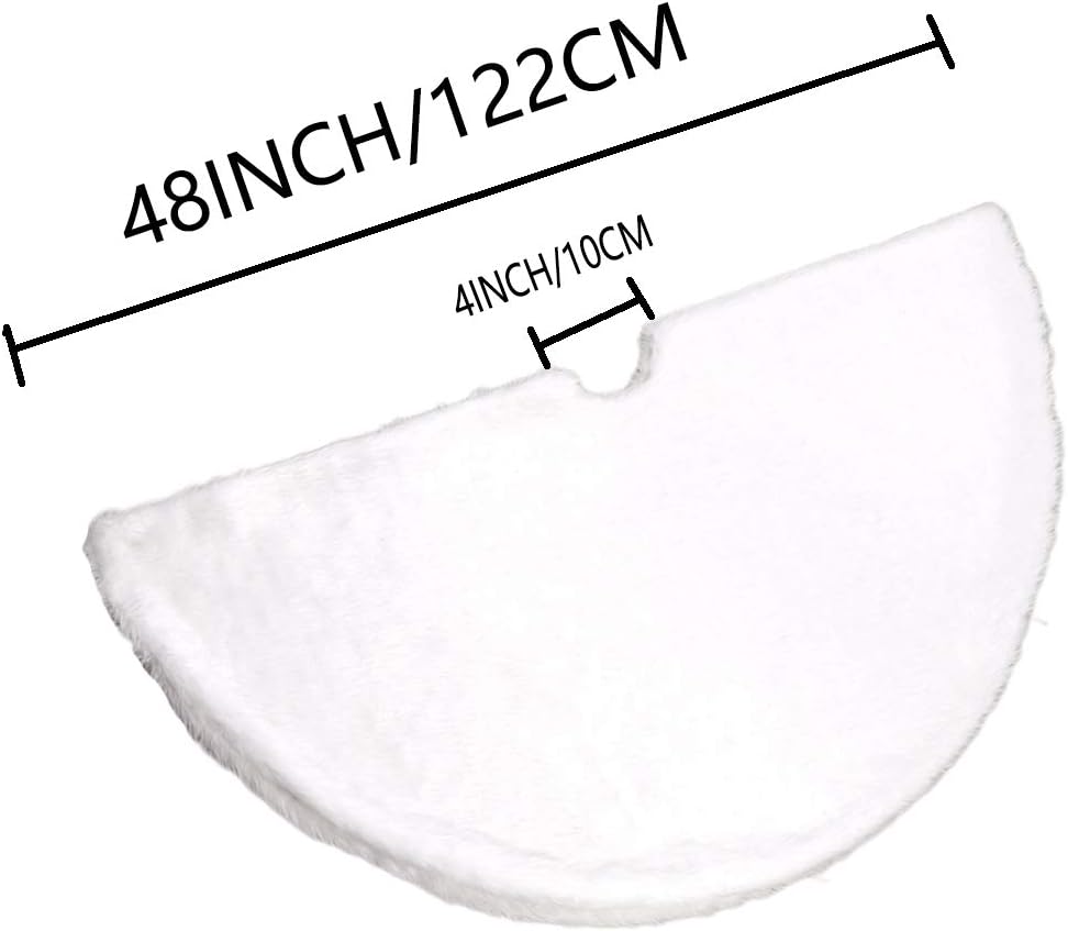 AOGU 48” White Faux Fur Christmas Tree Skirt – Holiday Decor