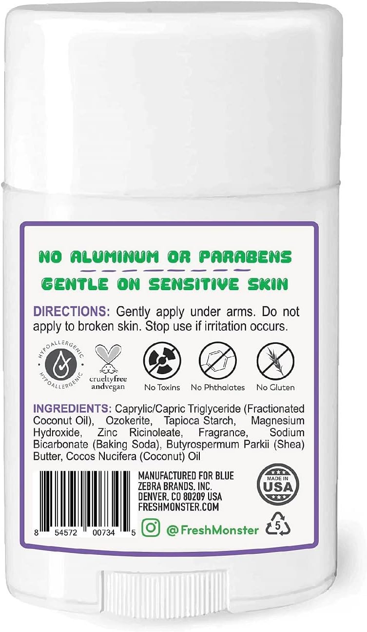 Fresh Monster Natural Deodorant for Kids & Teens I Mom's Choice Gold Award Winner | Aluminum-Free, Paraben-Free, Hypoallergenic I 24-Hour Protection I Beach Gummy Burst Scent I 1.76 oz