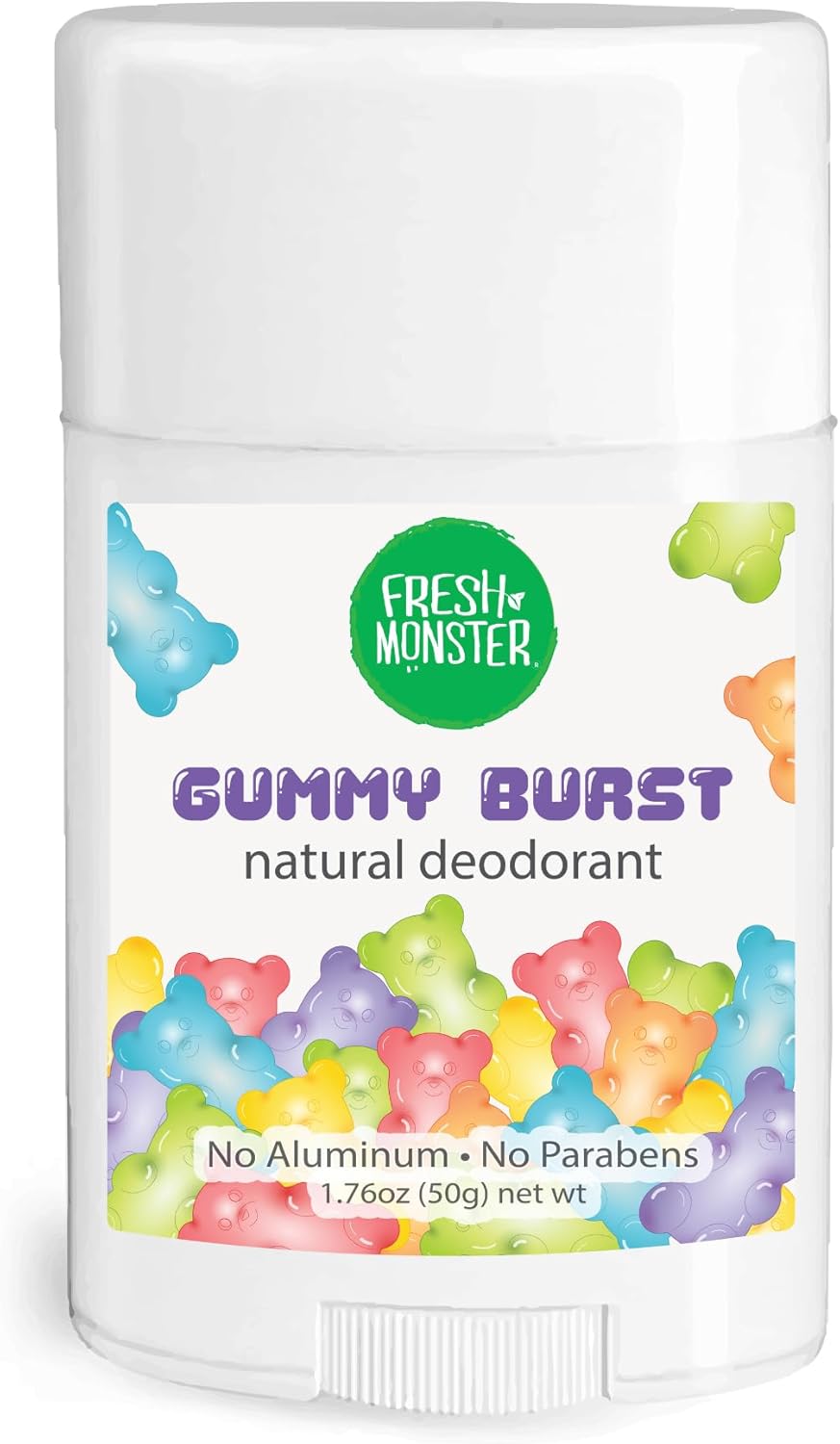 Fresh Monster Natural Deodorant for Kids & Teens I Mom's Choice Gold Award Winner | Aluminum-Free, Paraben-Free, Hypoallergenic I 24-Hour Protection I Beach Gummy Burst Scent I 1.76 oz