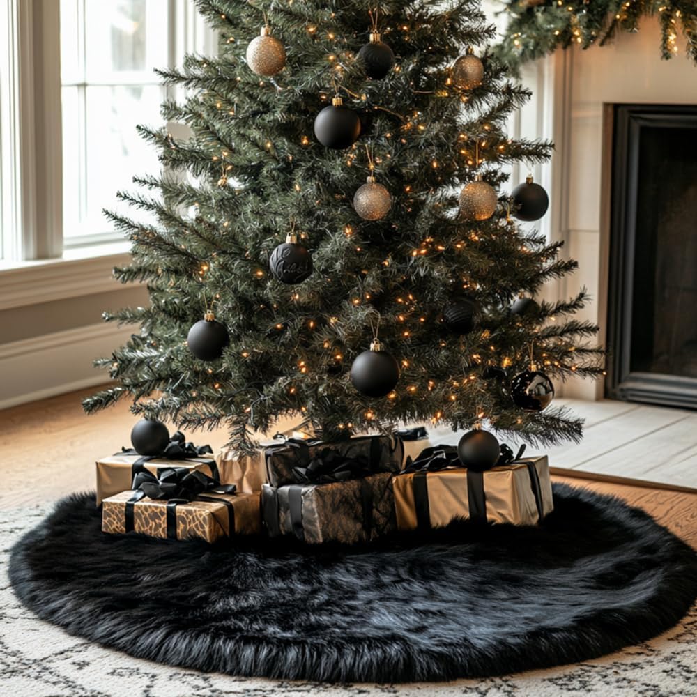 AOGU 48” White Faux Fur Christmas Tree Skirt – Holiday Decor