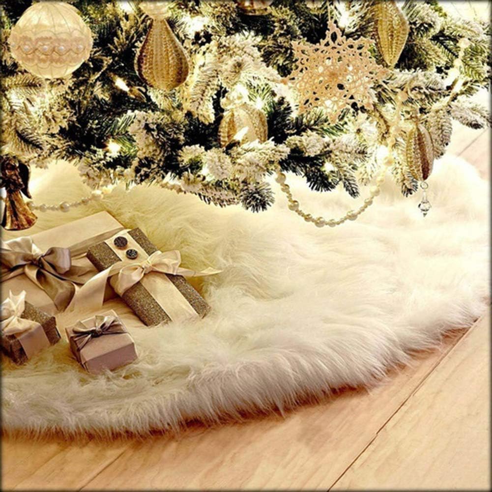 AOGU 48” White Faux Fur Christmas Tree Skirt – Holiday Decor