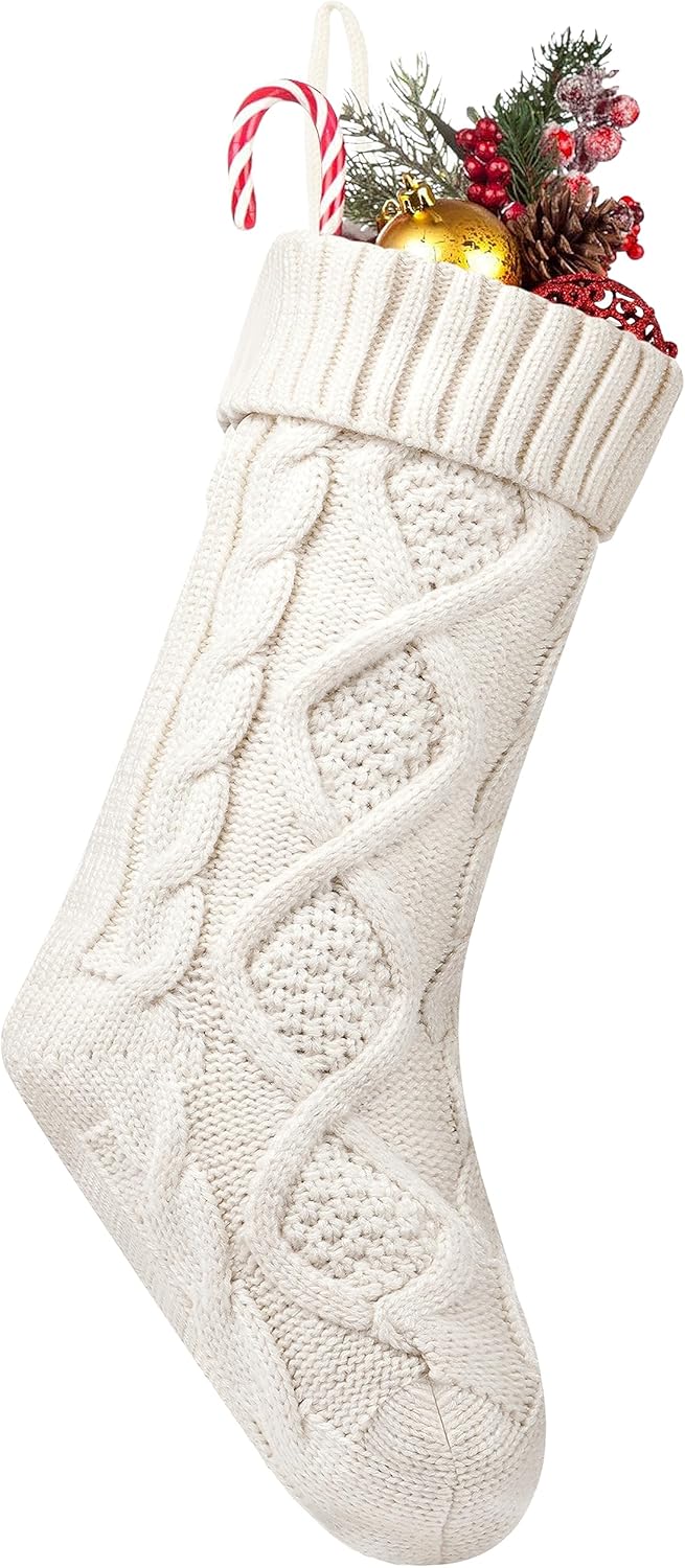 Fesciory 4 Pack 18 Inch Ivory Cable Knit Christmas Stockings