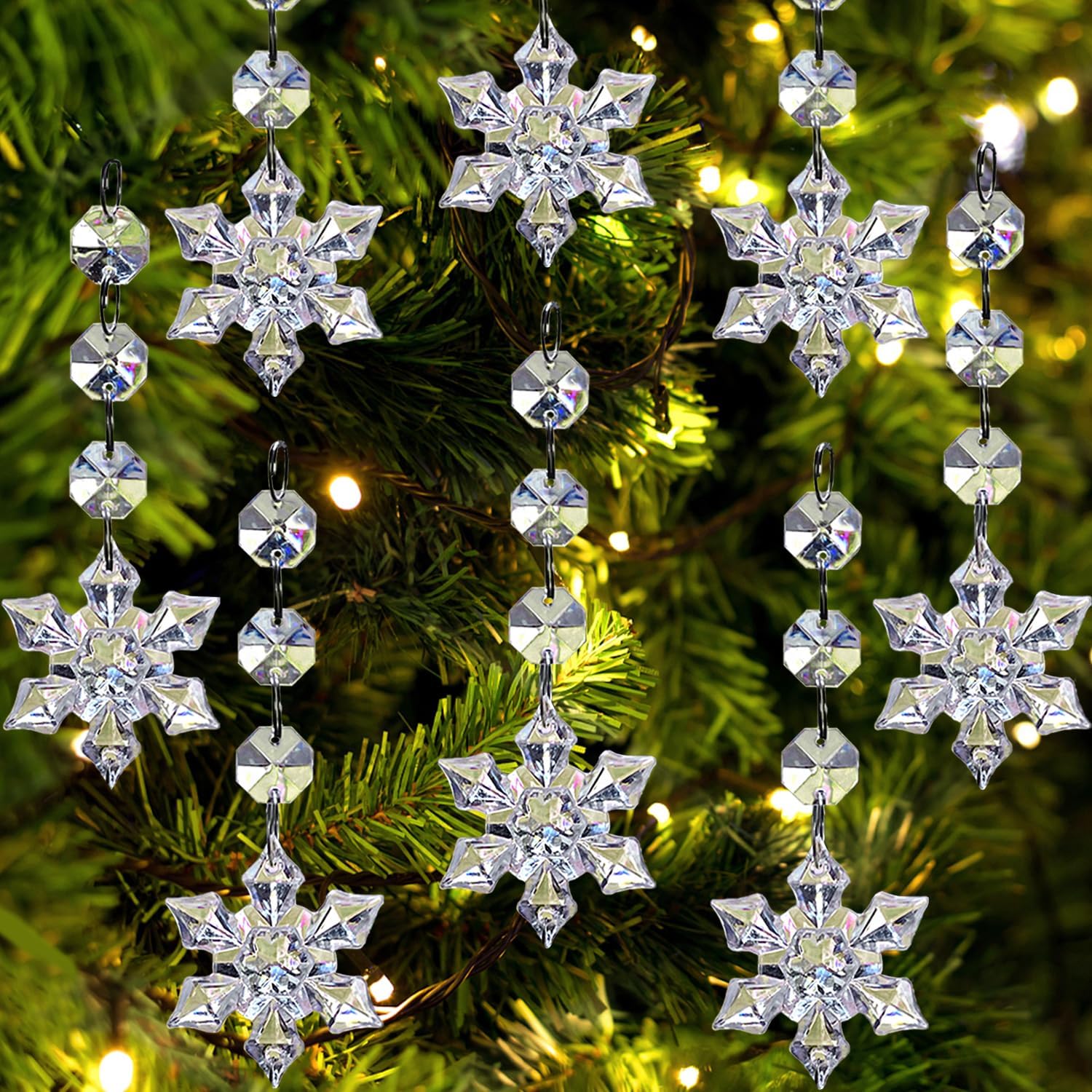 Jishi 30 Pack Clear Snowflake Christmas Tree Ornaments