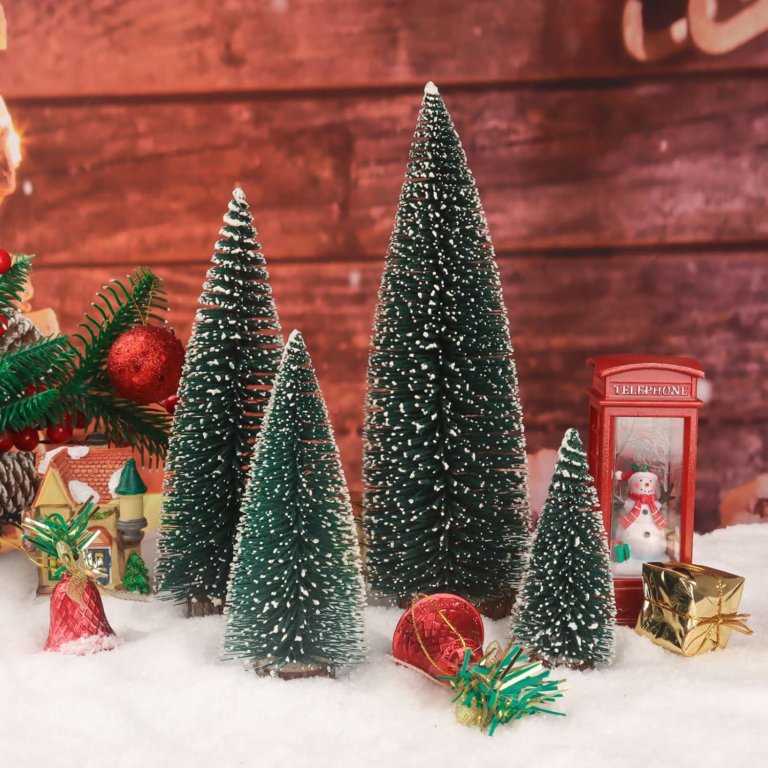Desktop Mini Pine Tree Tabletop Christmas Decor 4 Pack Green