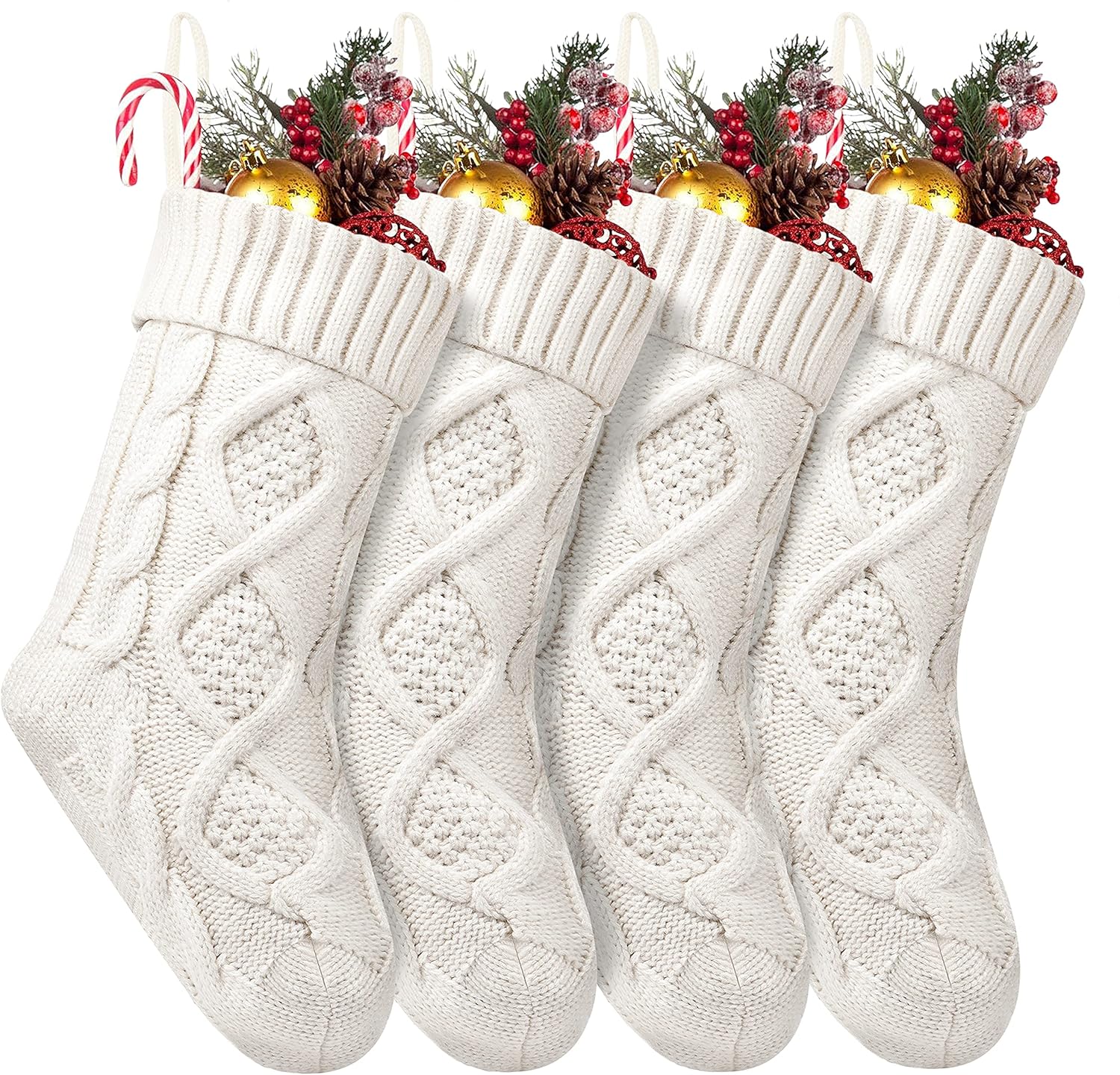 Fesciory 4 Pack 18 Inch Ivory Cable Knit Christmas Stockings