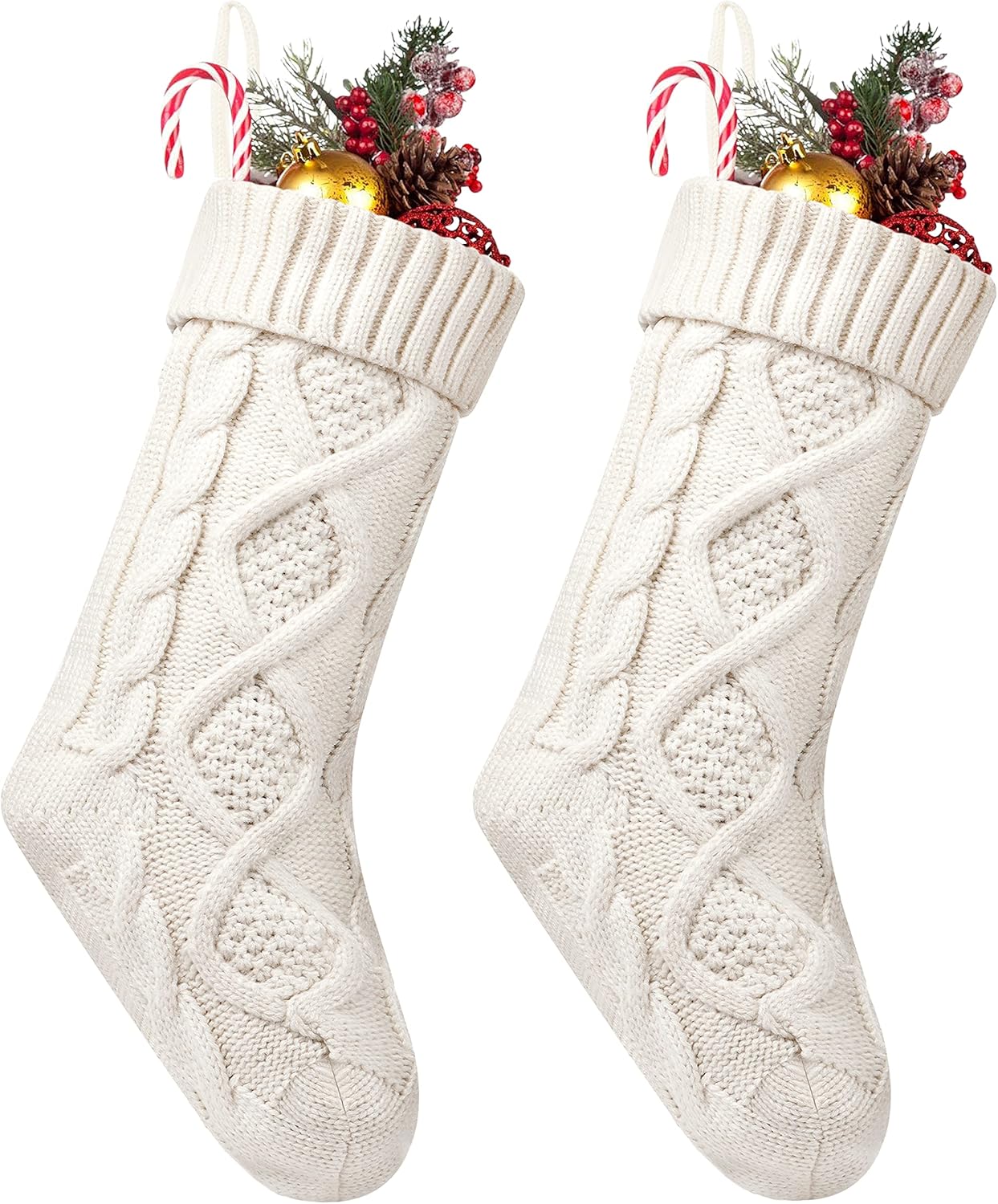 Fesciory 4 Pack 18 Inch Ivory Cable Knit Christmas Stockings