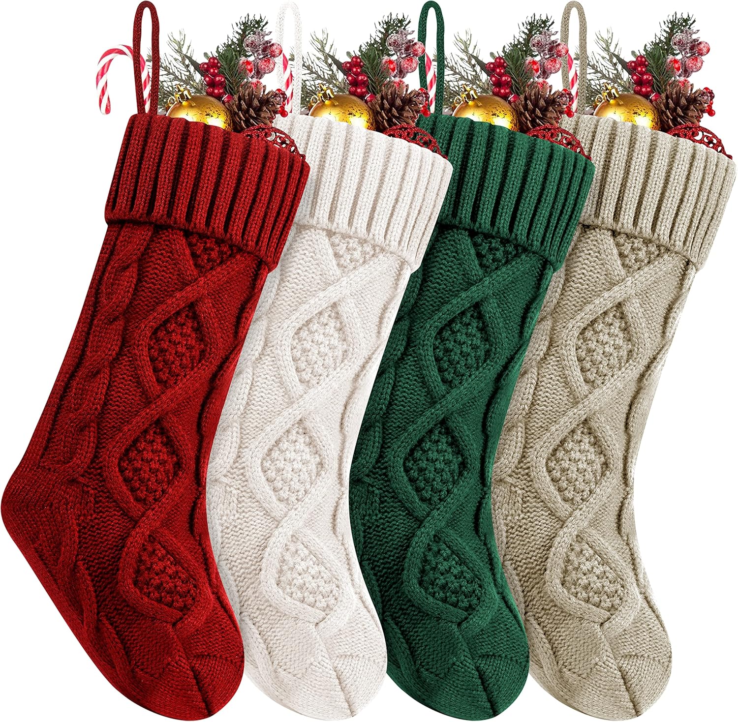 Fesciory 4 Pack 18 Inch Ivory Cable Knit Christmas Stockings