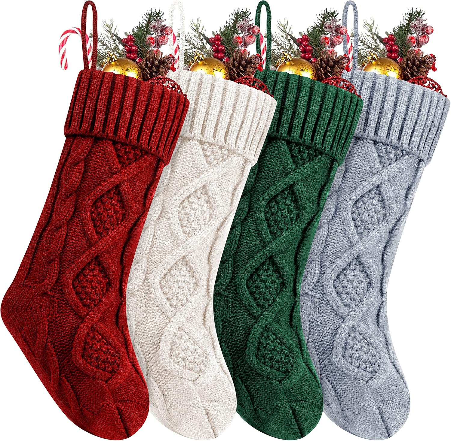 Fesciory 4 Pack 18 Inch Ivory Cable Knit Christmas Stockings