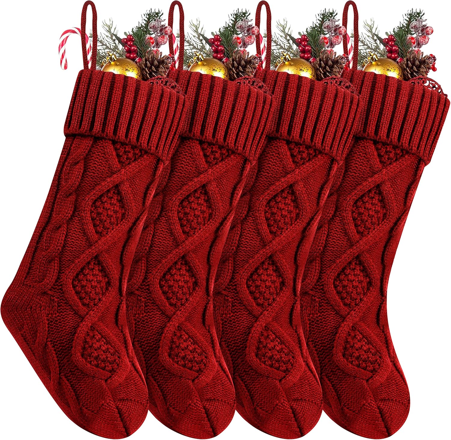 Fesciory 4 Pack 18 Inch Ivory Cable Knit Christmas Stockings