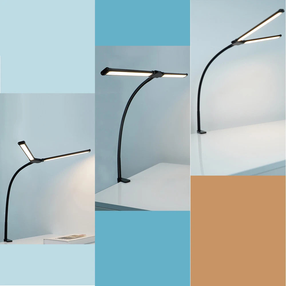 Home Office LED Desk Lamp Double Head Dimming 3 Color Mode
