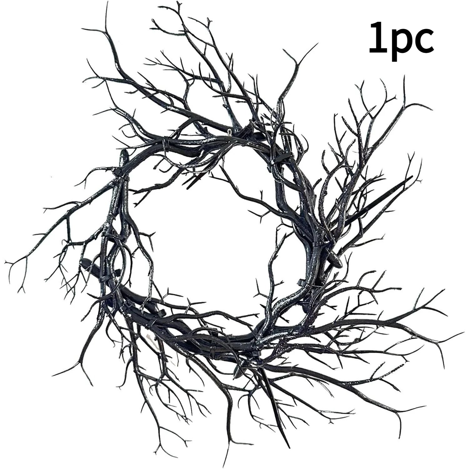1pc Spooky Prank Black Branch Wreath Decoration-Vintage Indoor/Outdoor Wall-Mounted Hanging Garland with Twisted Branches