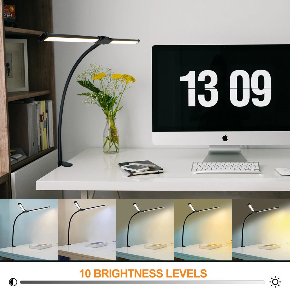 Home Office LED Desk Lamp Double Head Dimming 3 Color Mode