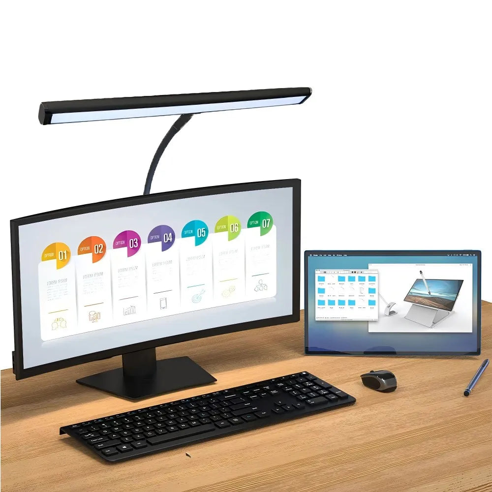 Home Office LED Desk Lamp Double Head Dimming 3 Color Mode