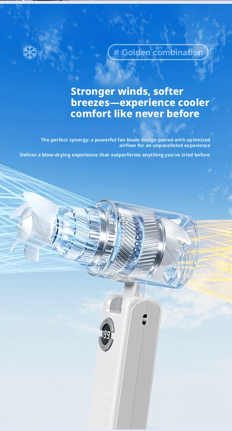 Portable Turbo Handheld Fan USB Rechargeable LED Display