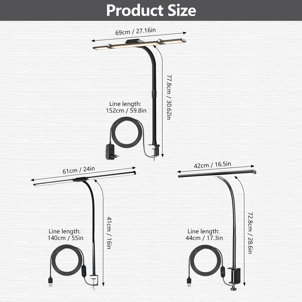 Home Office LED Desk Lamp Double Head Dimming 3 Color Mode