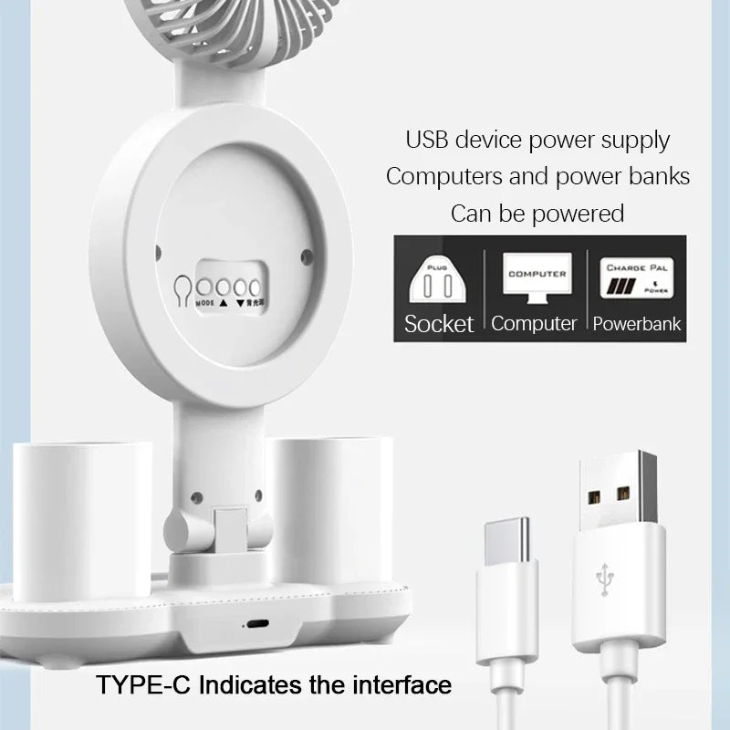 LED Table Lamp Fan Clock Display Night Light Brightness