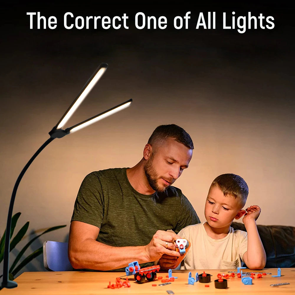 Home Office LED Desk Lamp Double Head Dimming 3 Color Mode