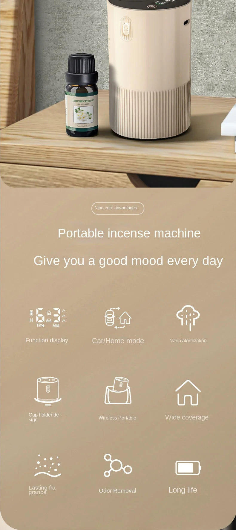 Portable Essential Oil Diffuser Cordless USB Car Home